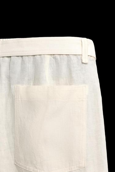 PANTALÓN RELAXED FIT 100% LINO CINTURÓN - Blanco roto de Zara