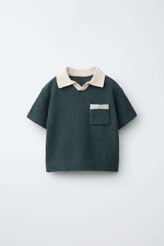 POLO PUNTO CUELLO CONTRASTE - Verde oscuro de Zara - Imagen 0