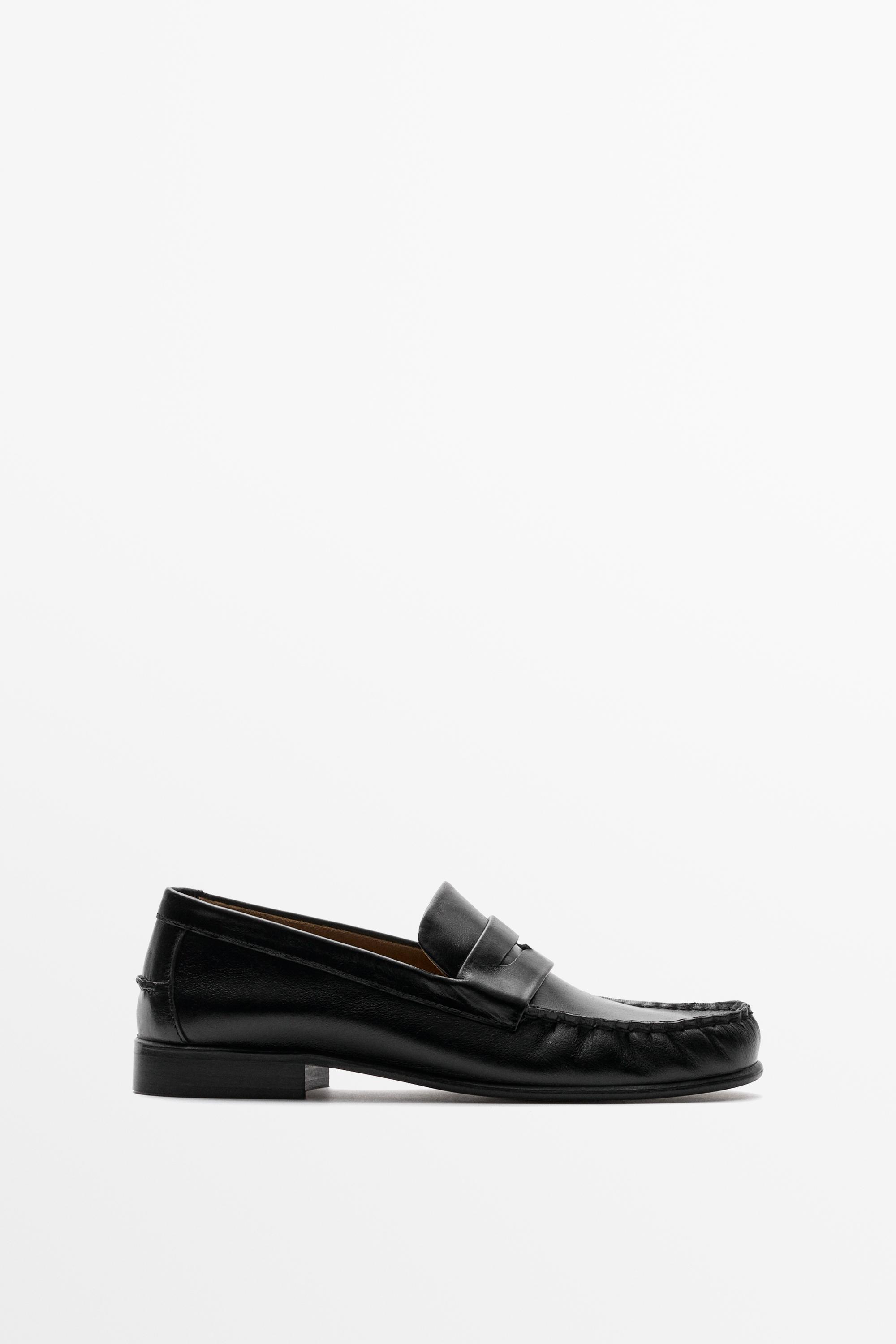 ZARA メンズ ローファー ブラック 43 Leather penny loafer - Black | ZARA United States