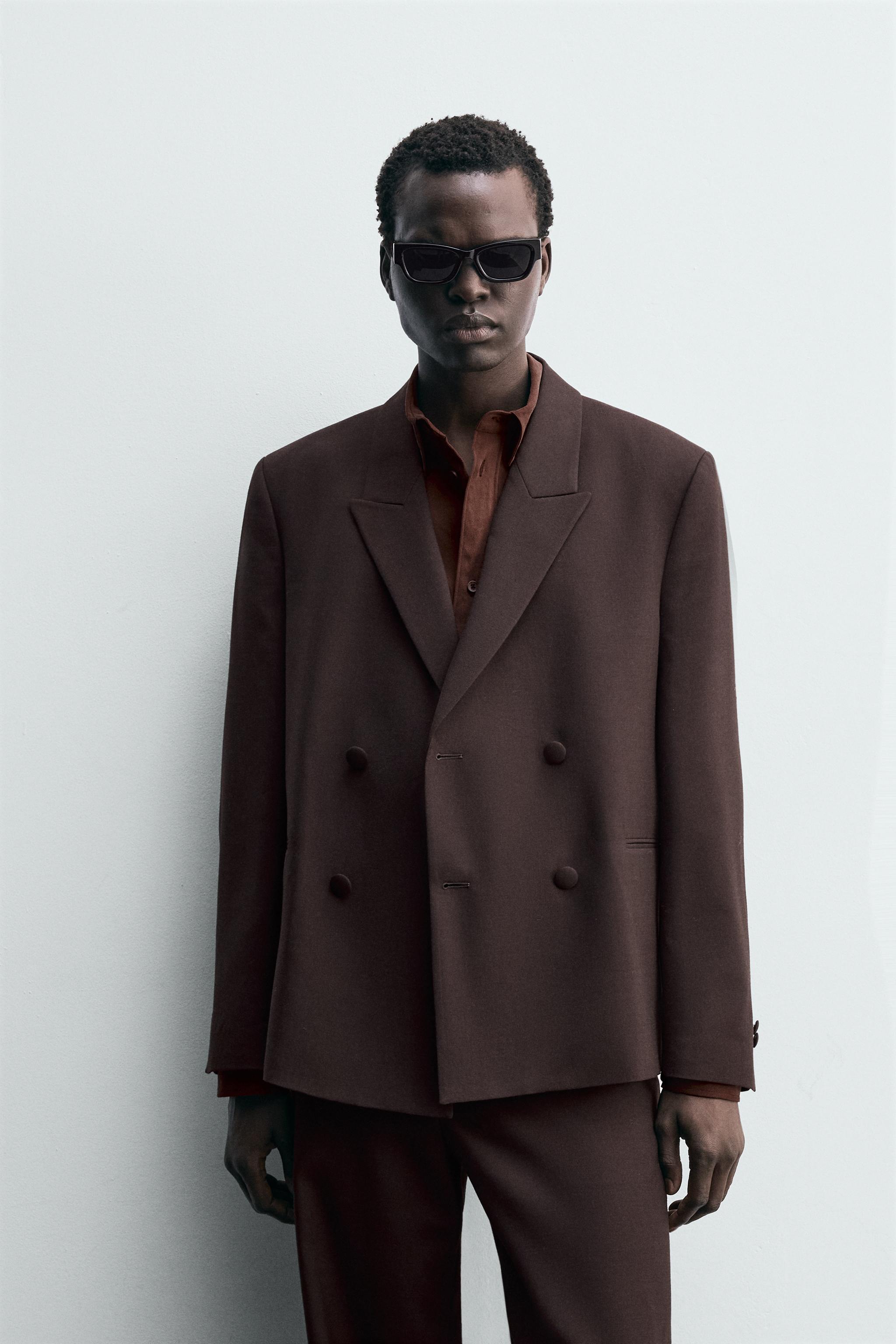 ウールダブルブレストブレザー - ダークブラウン | ZARA Japan / 日本