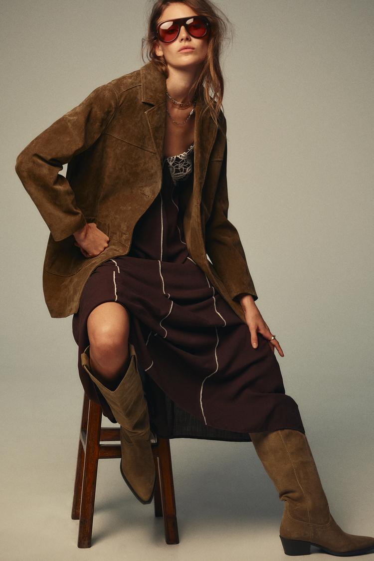 STIVALI ALTI IN PELLE SCAMOSCIATA Marrone sabbia ZARA Italia