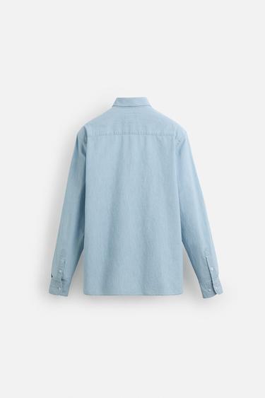 CHAMBRAY TEXTURED SHIRT - Light blue by Zara - Image 7