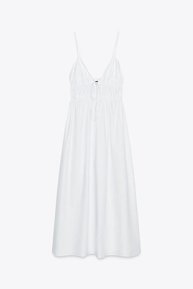 ROBE MIDI EN POPELINE À BRETELLES - Blanc de Zara - Image 6