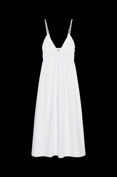 MIDI-KLEID AUS POPELINE MIT TRÄGERN - Weiß von Zara