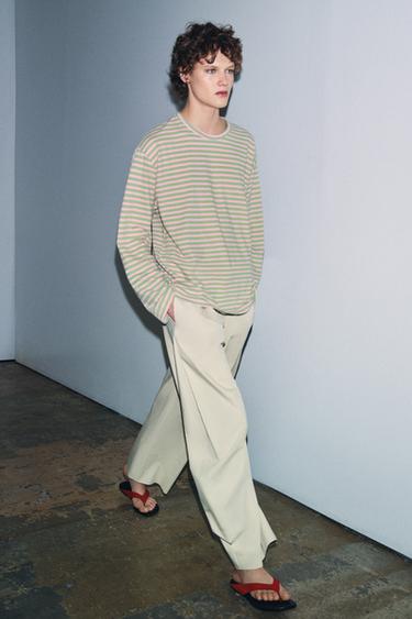 STRIPED COTTON AND LINEN T-SHIRT - Mint by Zara