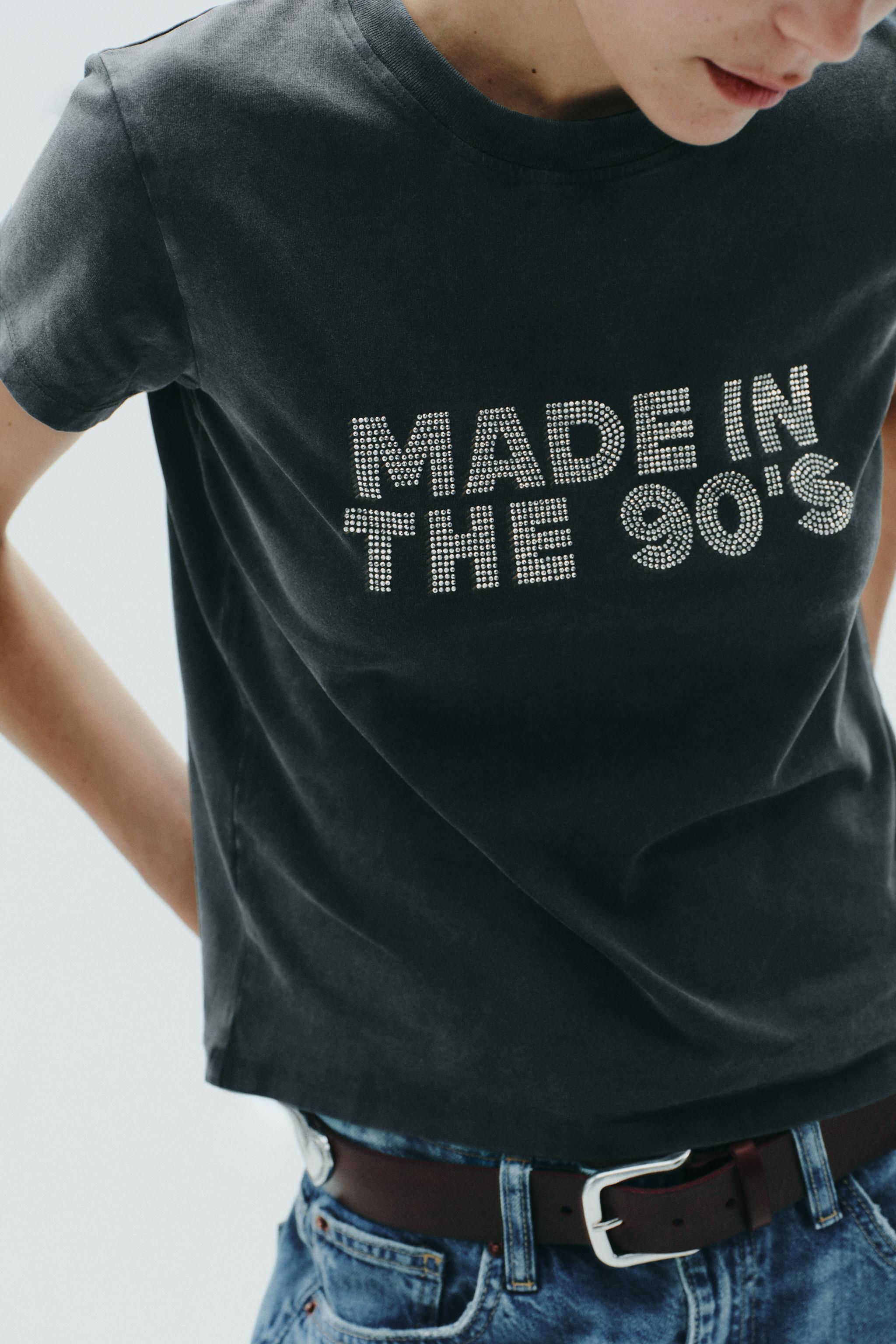 ウォッシュドエフェクト ラインストーンTシャツ - カーボン