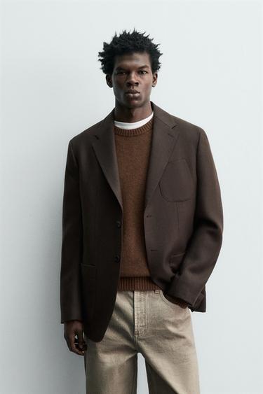100% WOOL FLANNEL BLAZER - Chocolate by Zara