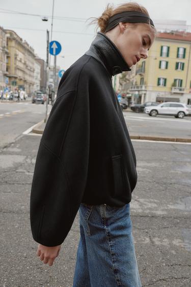 BOMBER MET BALLONMODEL, WOL EN CONTRASTERENDE KRAAG - Zwart van Zara