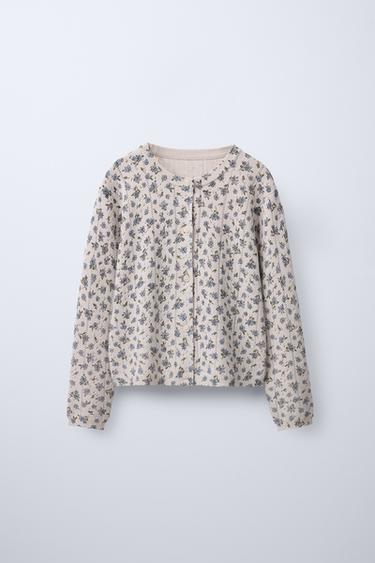FINE KNIT CARDIGAN WITH FLORAL PRINT - Beige by Zara - Image 0