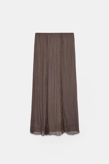 LACE GODET SKIRT - Dark brown by Zara