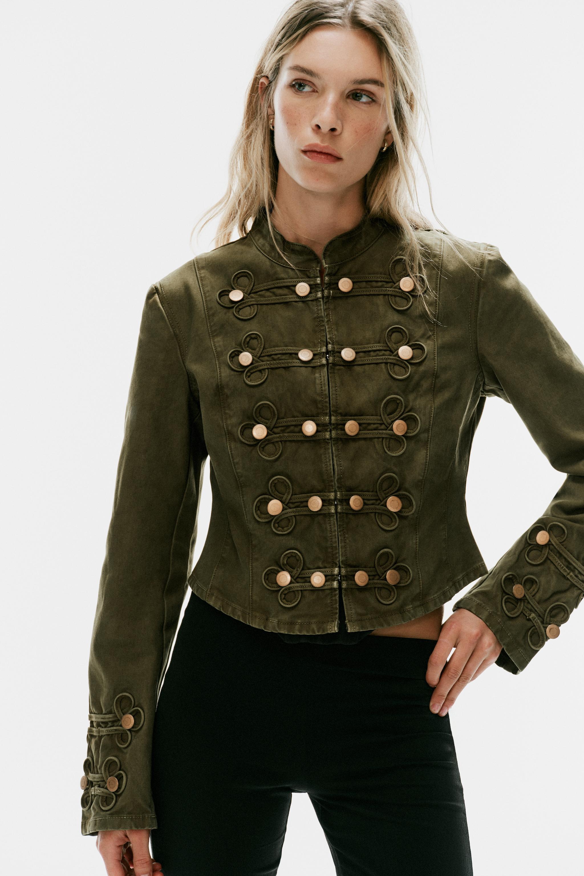 TRF DENIM BUTTON JACKET — Dark khaki