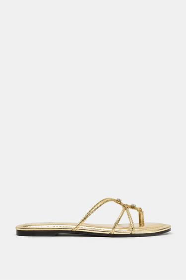METALLIC BRAIDED SANDALS - Golden by Zara