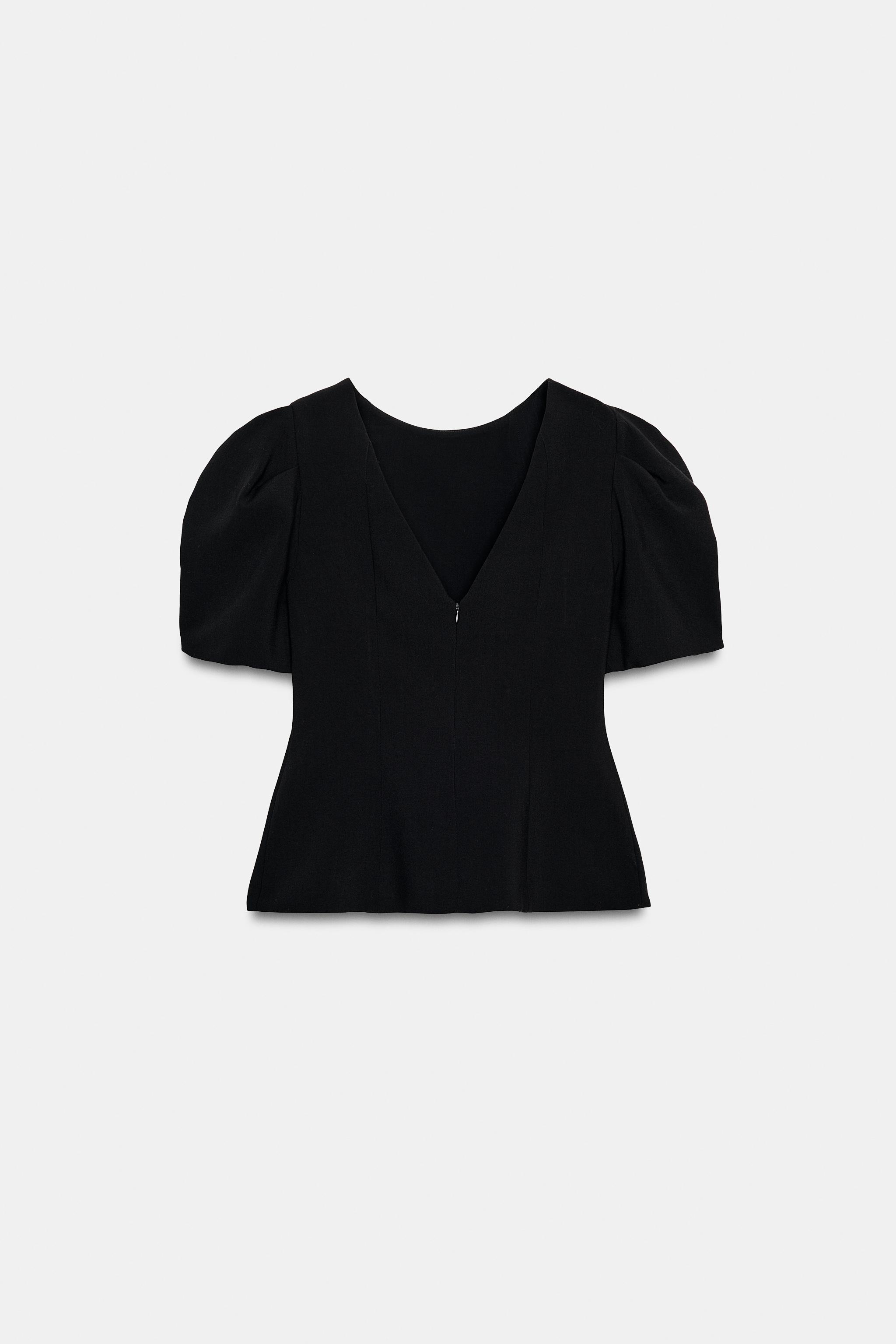 PEARL BOW BALLOON SLEEVE TOP - Black | ZARA United States