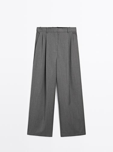 Zara 100% wool pinstripe trousers - Gray - Image 0