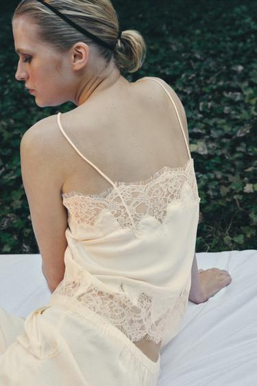 SATIN LACE-TRIMMED CAMISOLE TOP - Ecru by Zara