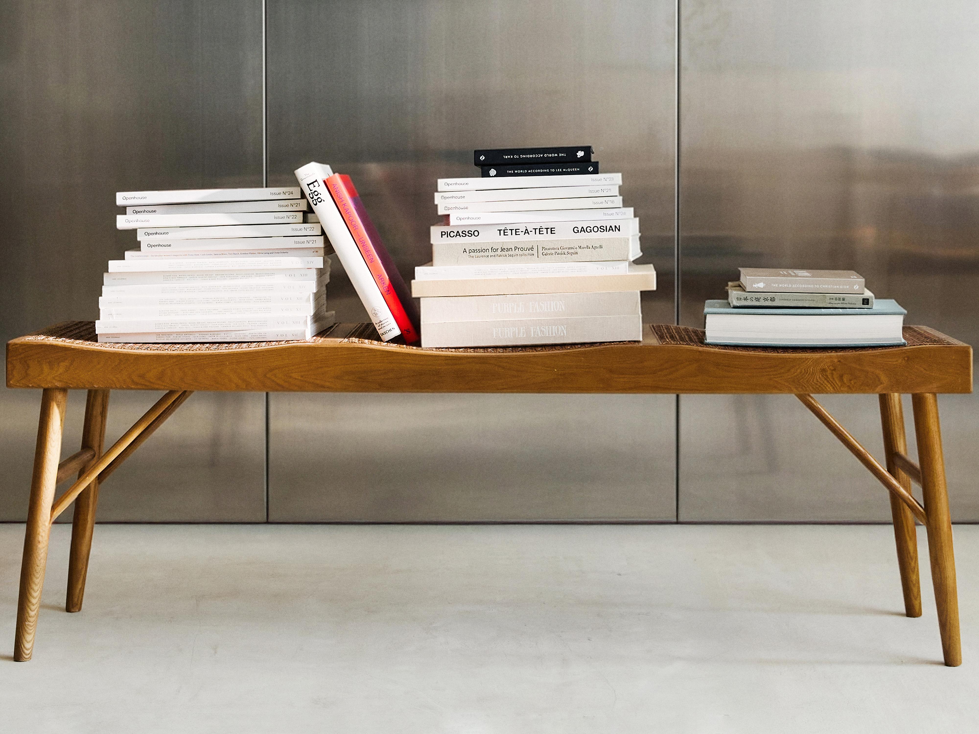 WOOD AND RATTAN BENCH — Brown