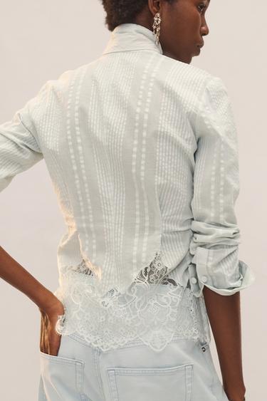 LIMITED EDITION LACE SHIRT WITH TIES - Sea green by Zara - Image 4