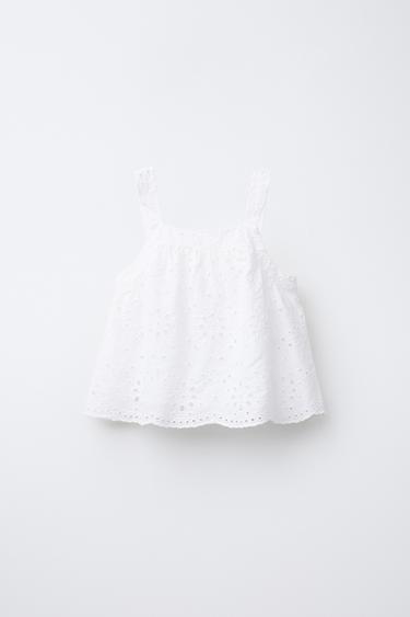 SCHIFFLI EMBROIDERY STRAPPY TOP - White by Zara