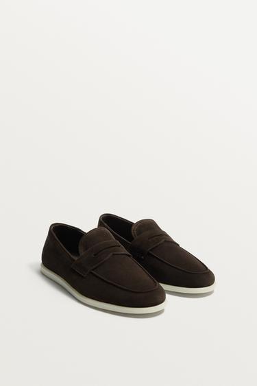 Zaras AVSLAPPNADE SKINNLOAFERS - Brun