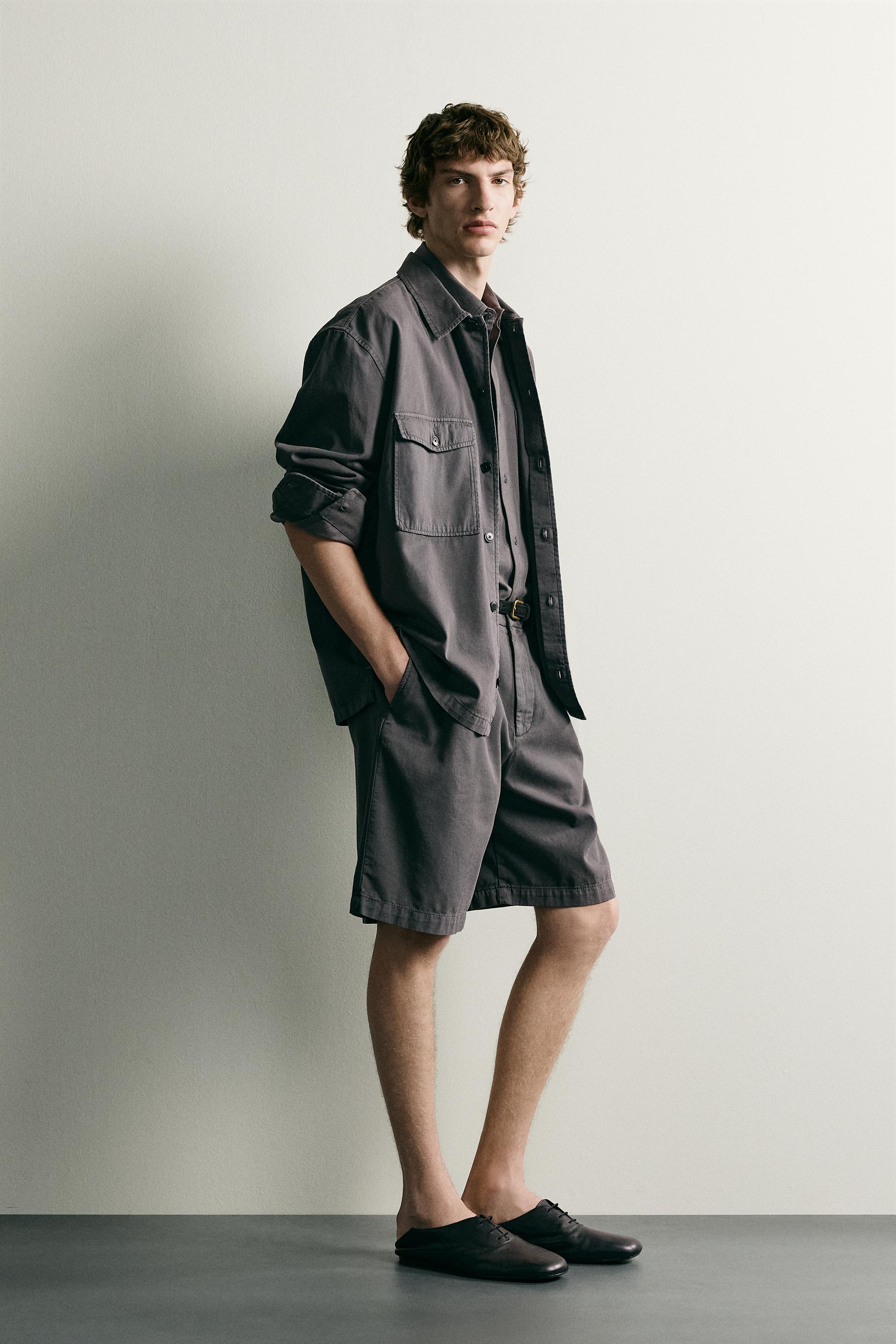 Zara YIKAMA EFEKTLİ RELAXED FIT BERMUDA görsel 4