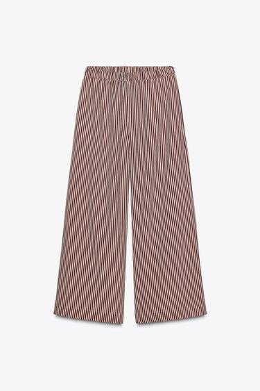 PANTALON FLUIDE RAYURES ZW COLLECTION - Écru / Grenat de Zara - Image 5