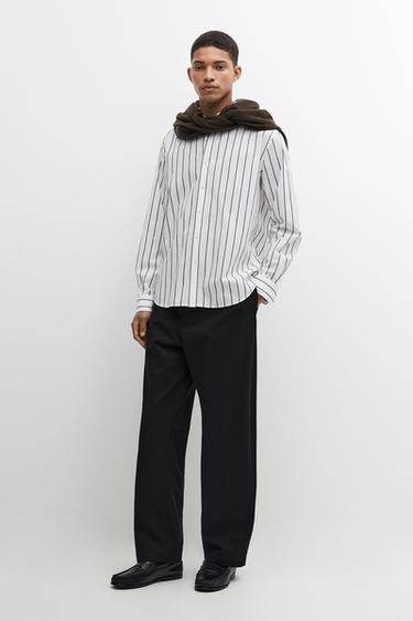 Camisa regular fit rayas 100% algodón - Blanco de Zara - Imagen 0