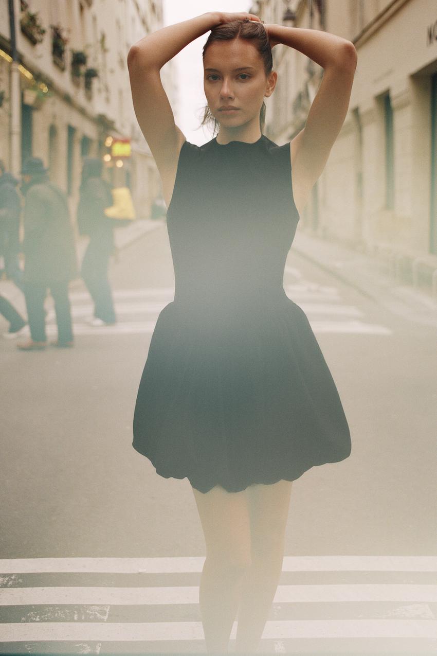 SHORT BALLOON EFFECT DRESS - Black | ZARA United States SHORT BALLOON EFFECT DRESS - Black | ZARA United States