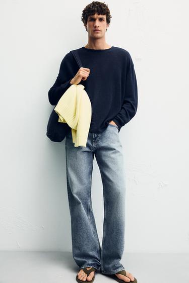 SWETER ZE 100% LNU - Granatowy Zara