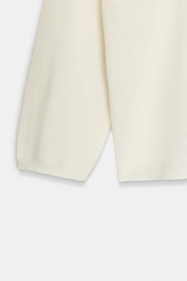 PULL EN MAILLE FINE COL EN V - Blanc de Zara - Image 5