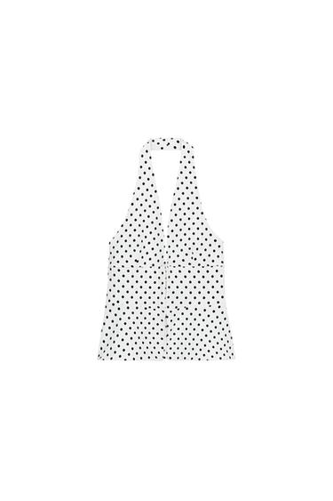 TOP HALTER STRETCH LUNARES - Blanco / Negro de Zara