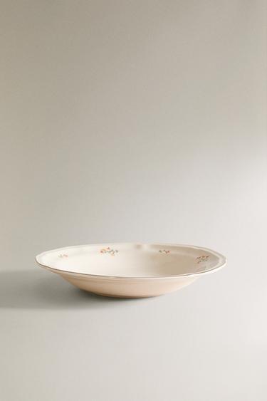 FLORAL PORCELAIN SOUP PLATE - Cream Zara