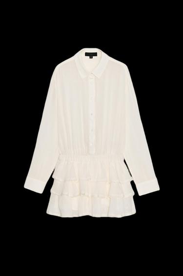 VESTIDO MONO GASA VOLANTES - Crudo de Zara