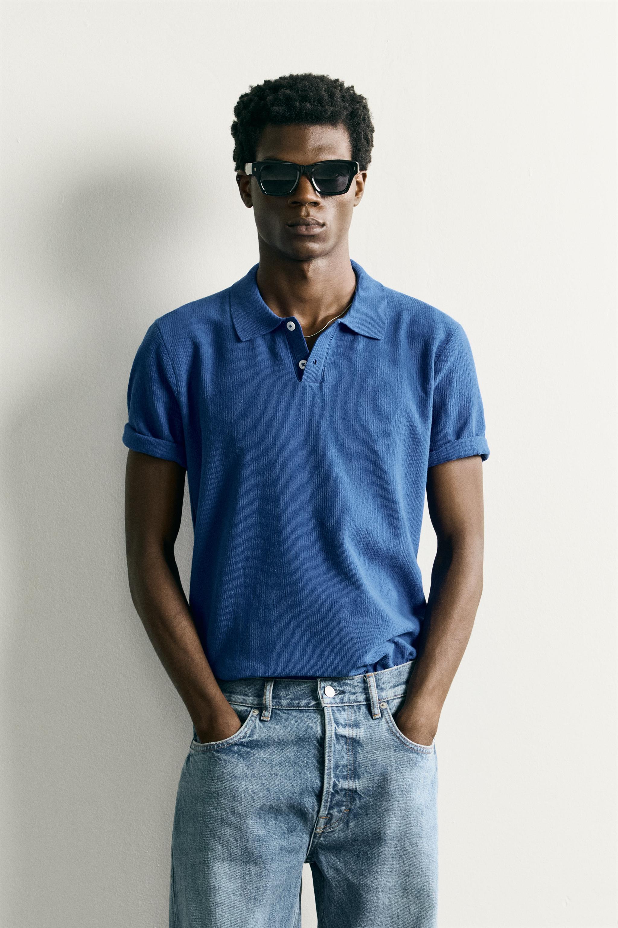 REGULAR FIT TEXTURED KNIT POLO SHIRT — Bluish (alternate view)