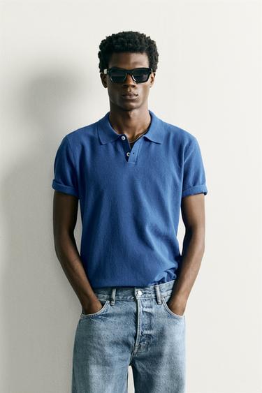 REGULAR FIT TEXTURED KNIT POLO SHIRT - Bluish by Zara