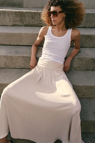 SATIN MIDI SKIRT - Beige by Zara - Image 0