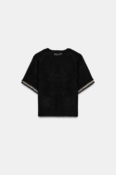 Zara PEARL KNIT JUMPER - Black