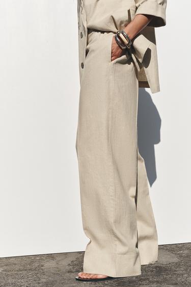 PANTALÓN ANCHO CON LINO - Beige claro de Zara