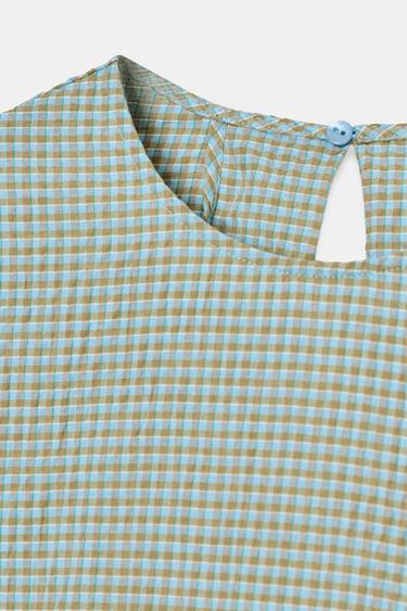 CHECK BALLOON SLEEVE TOP - Brown-Blue by Zara - Image 8