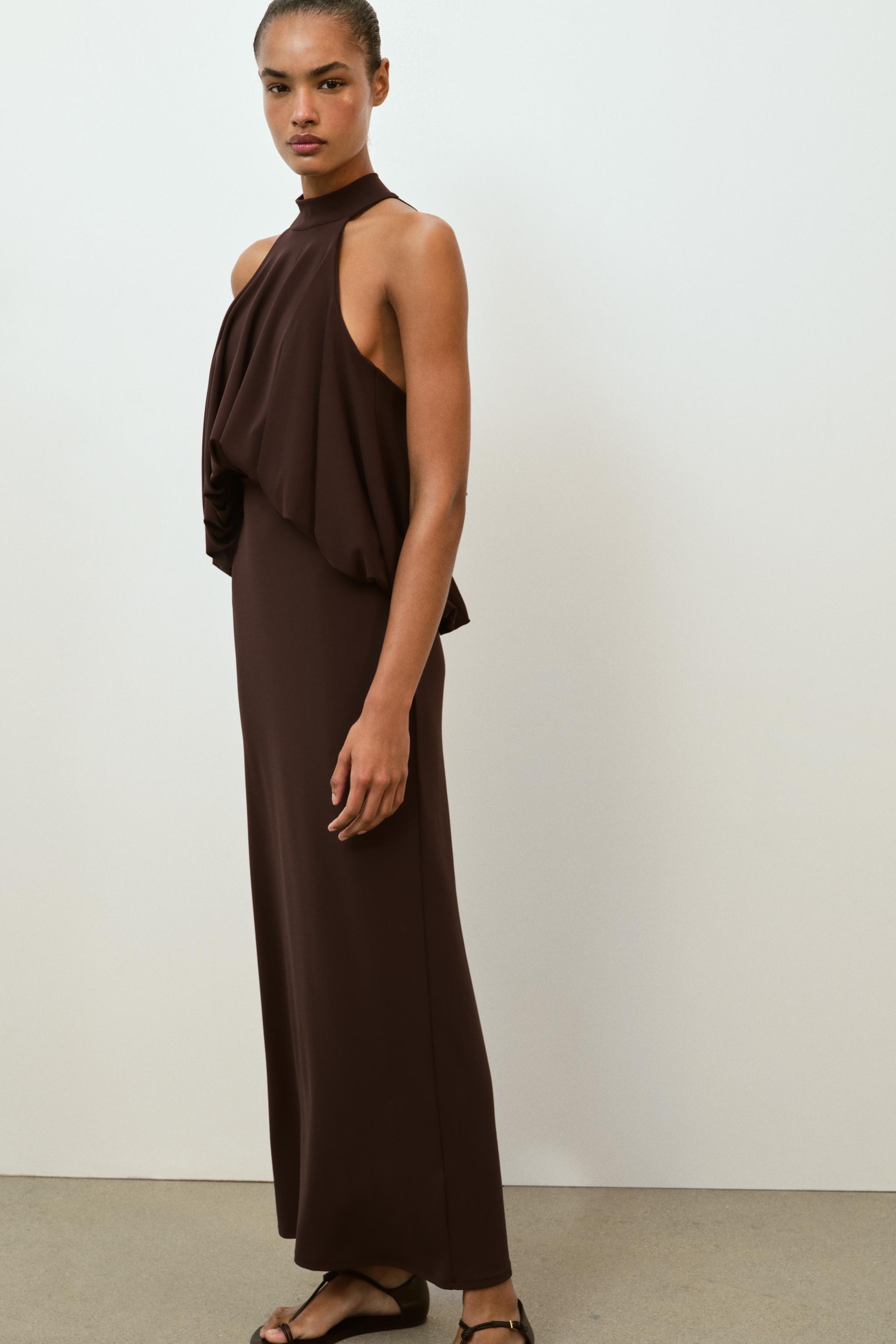 Zara - Balloon Halter Dress - Brown - L - Woman Zara - Balloon Halter Dress - Brown - L - Woman