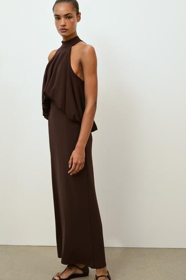 HALTER BALLOON DRESS - Brown by Zara - Image 3