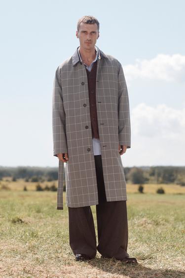 LIMITED EDITION CHECK TRENCH COAT WITH LEATHER DETAIL - Black / Green by Zara - Image 2