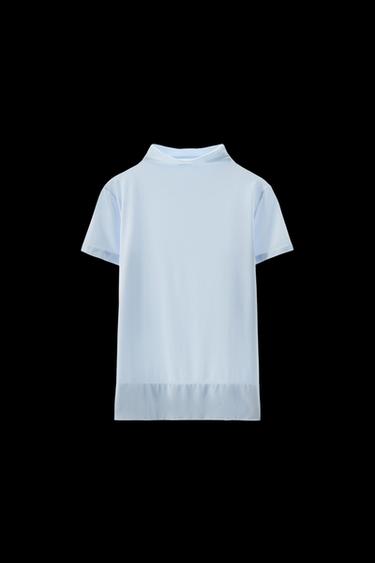 Zara HIGH NECK TOP WITH POLYAMIDE - Blue - Image 0