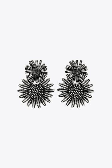 DOUBLE FLOWER EARRINGS - Silver by Zara - Image 1