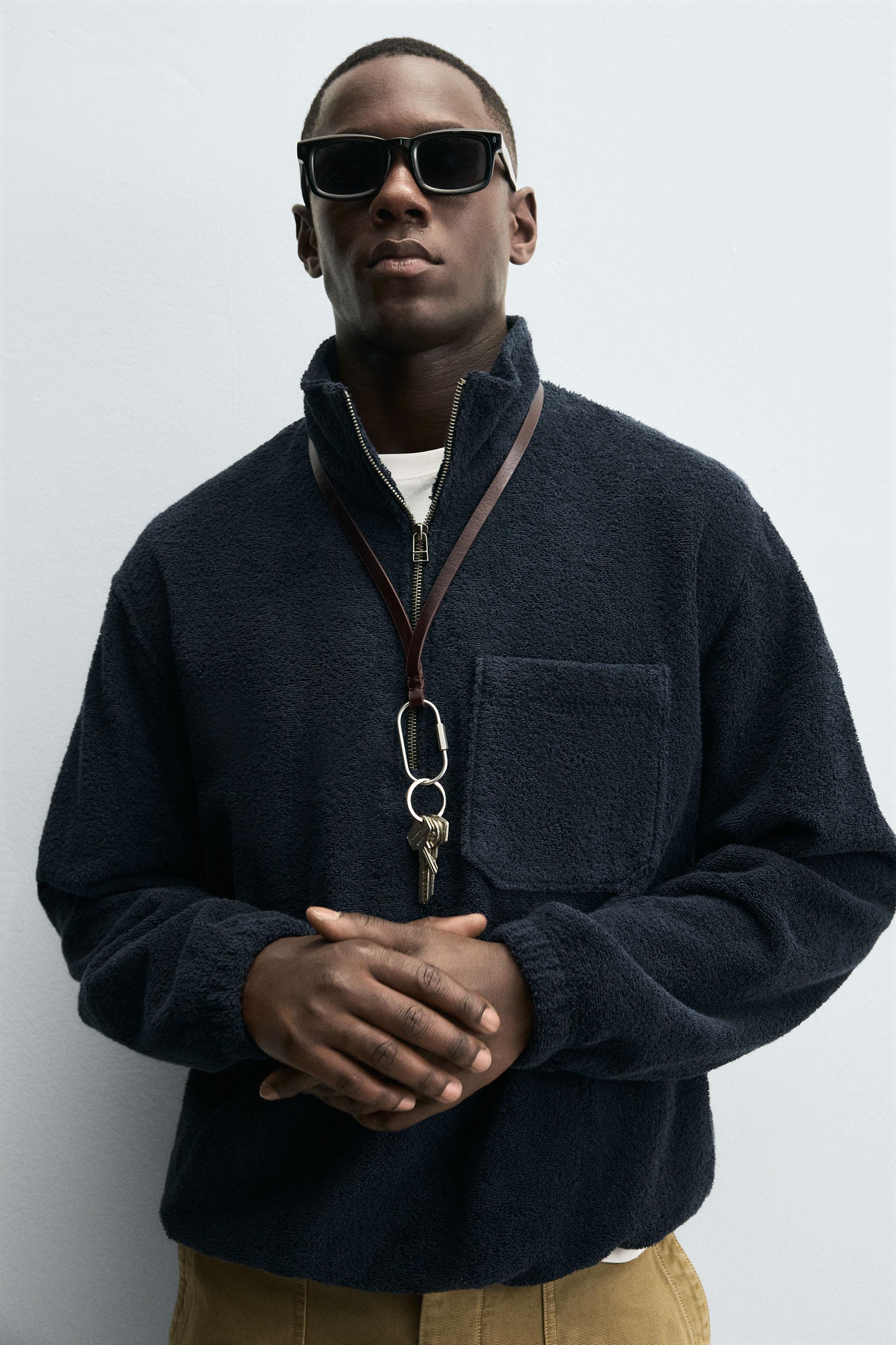 TEXTURED PULLOVER JACKET - Navy blue | ZARA Canada