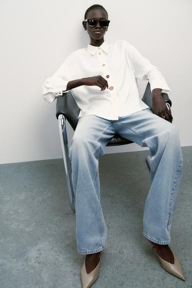 CONTRAST BUTTON SATIN SHIRT - White by Zara - Image 3