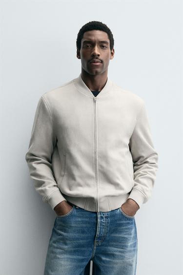 FAUX SUEDE BOMBER JACKET - Pearl grey by Zara