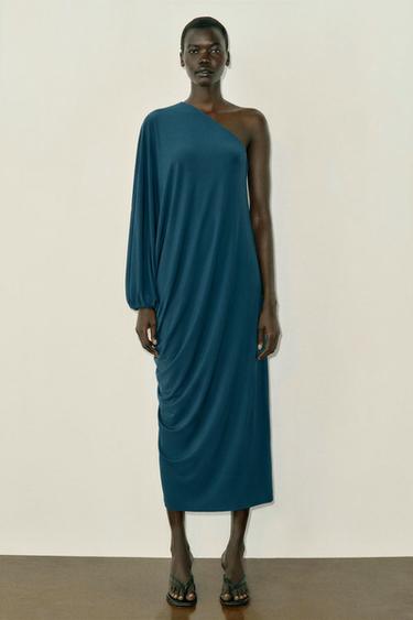 pleated midi dress zara Multicolor Camouflage neck with beaded drawstring and sleeveless design ZARA New Summer Collection
