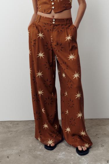 PANTALON LARGE IMPRIMÉ SOLEIL AVEC LIN - Terracota de Zara - Image 1