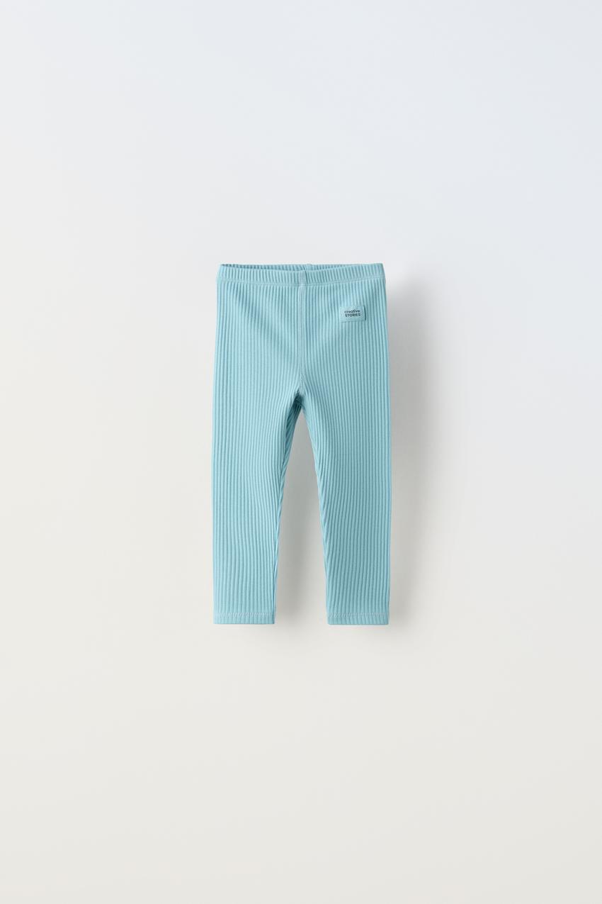 RIBBED LEGGINGS WITH LABEL - Faded blue