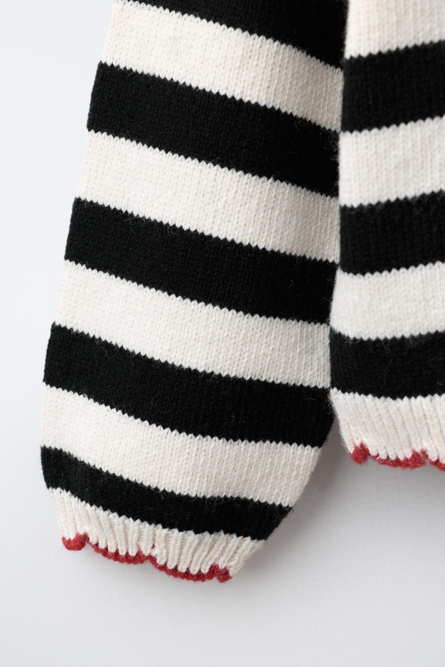 Детское поло Zara Striped Knit Polo, цвет: Экрю / Чёрный — фото 4